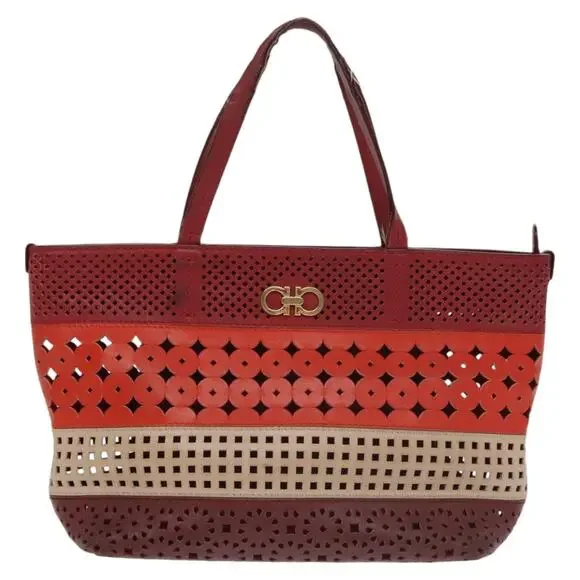Salvatore Ferragamo Tote Bag Leather Red Gold